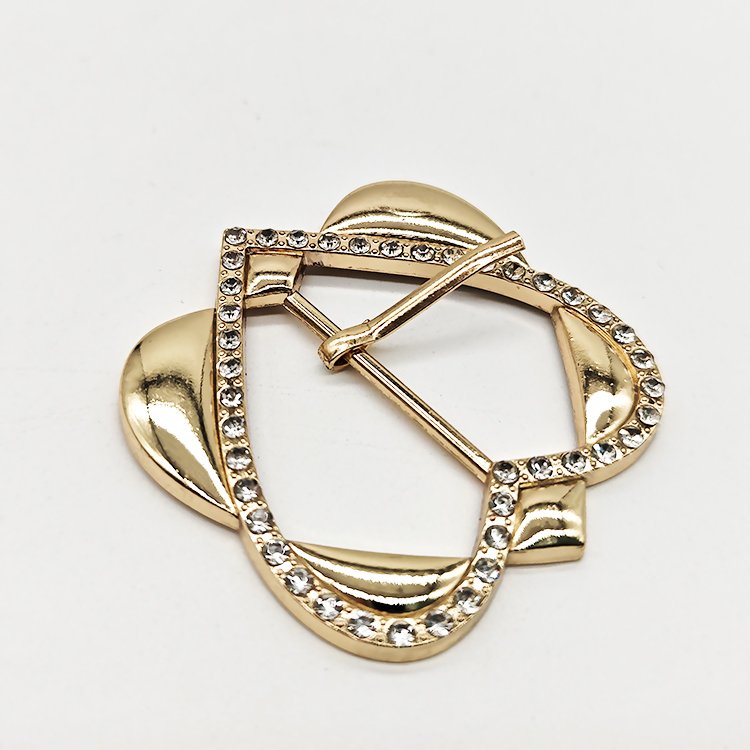 Factory Wholesale 25mm Luxury Rhinestone Decorative Zinc Alloy Pin Buckle Metal Heart-Shaped Diamond Inlay Belt Buckle