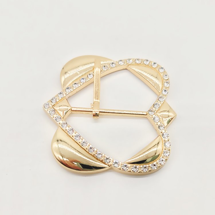 Factory Wholesale 25mm Luxury Rhinestone Decorative Zinc Alloy Pin Buckle Metal Heart-Shaped Diamond Inlay Belt Buckle