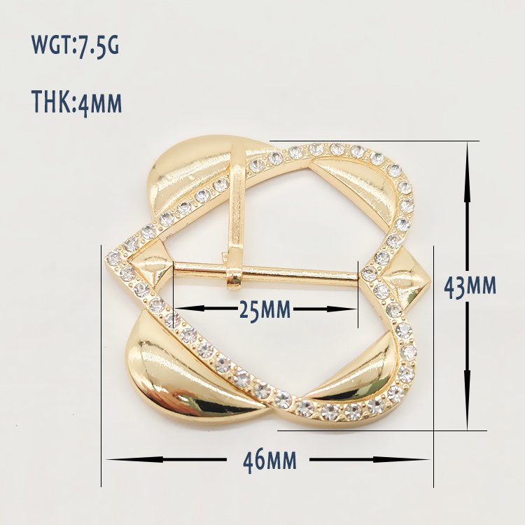 Factory Wholesale 25mm Luxury Rhinestone Decorative Zinc Alloy Pin Buckle Metal Heart-Shaped Diamond Inlay Belt Buckle