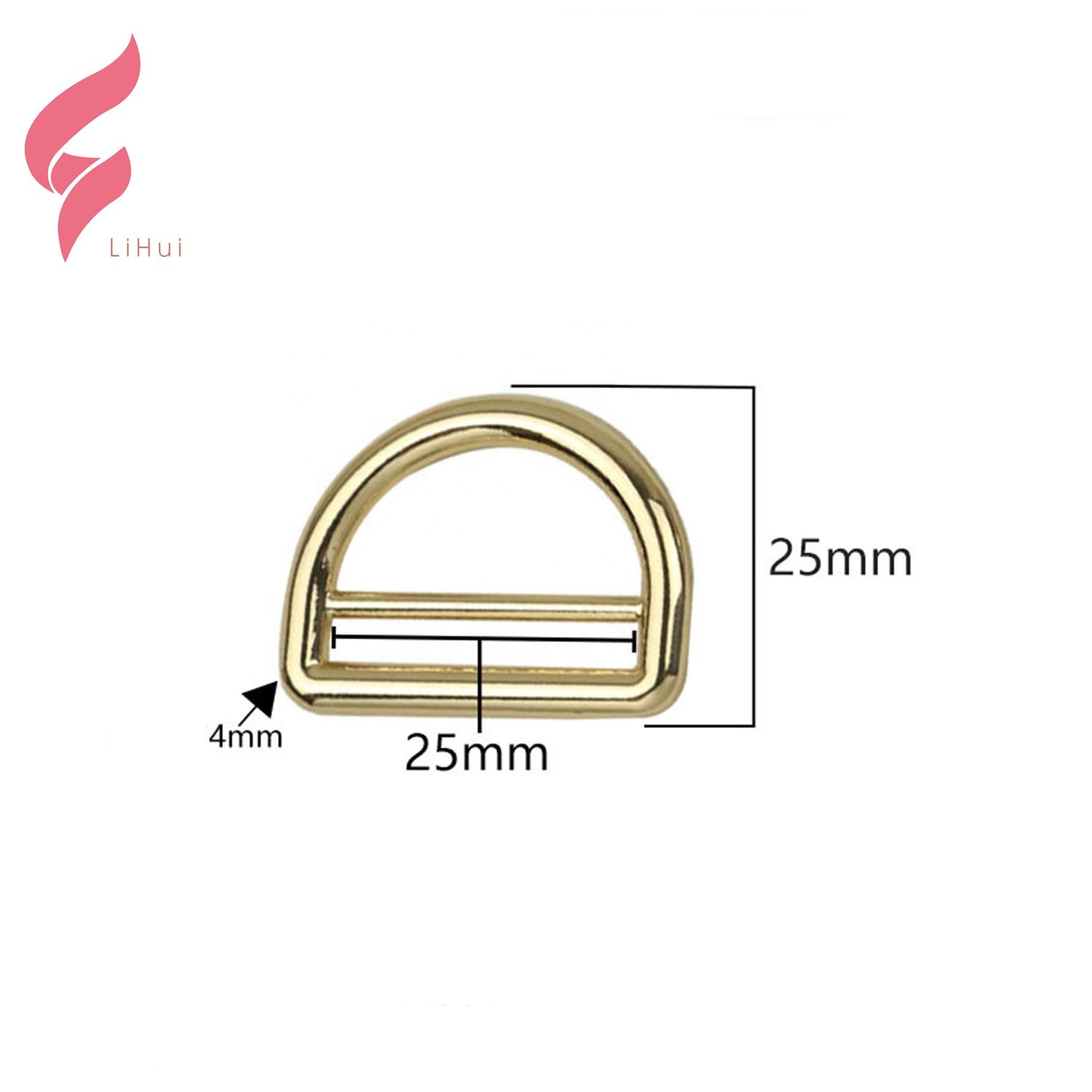 LiHui hardware metal D Ring zinc alloy dog buckle plated leather bag buckle hardware metal buckle 25mm for handbags