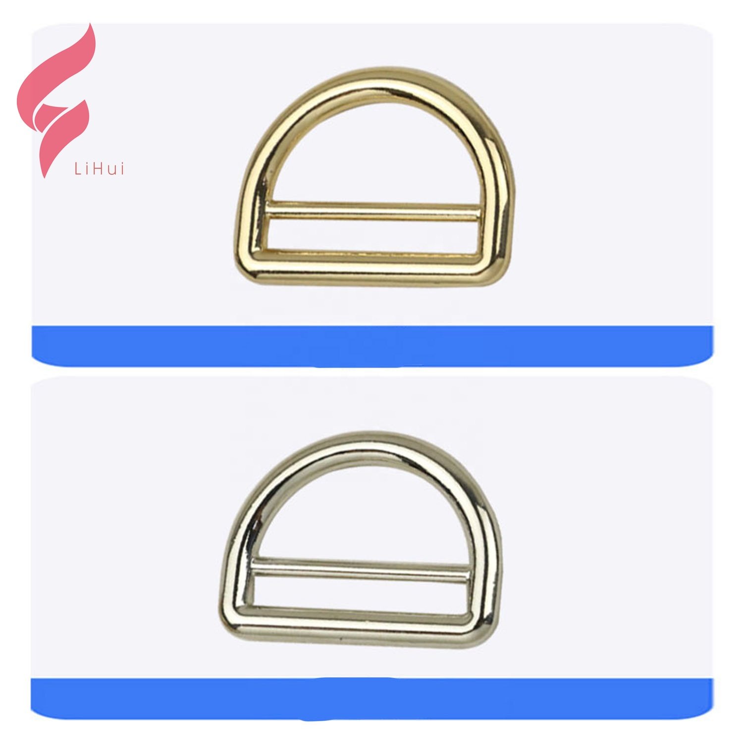 LiHui hardware metal D Ring zinc alloy dog buckle plated leather bag buckle hardware metal buckle 25mm for handbags