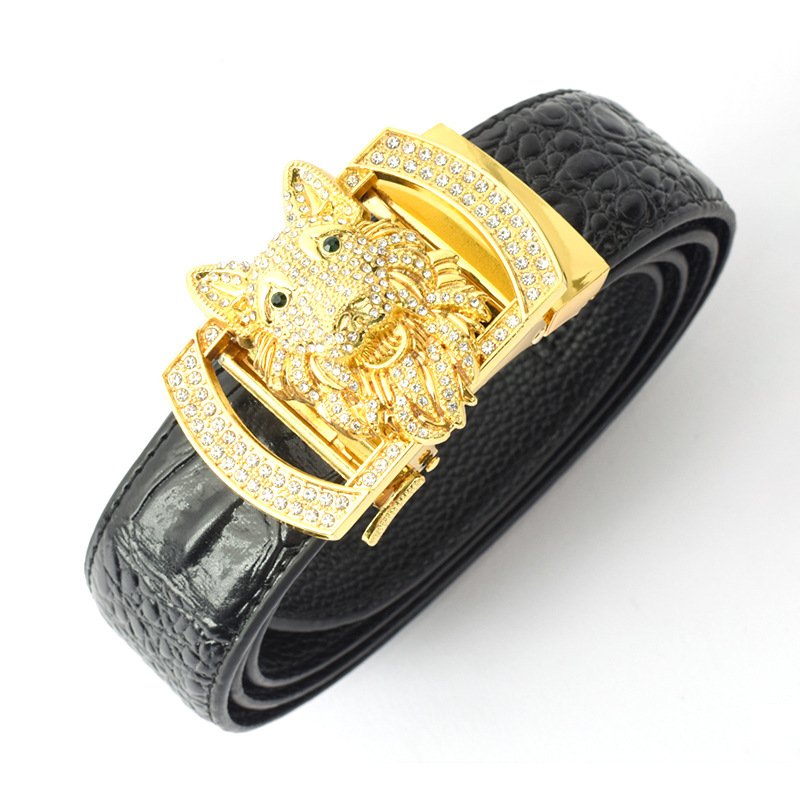 Wolf Coyote Head Design Business Belt With PU Leather Alloy Automatic Buckle Fashionable Individual Personality Style