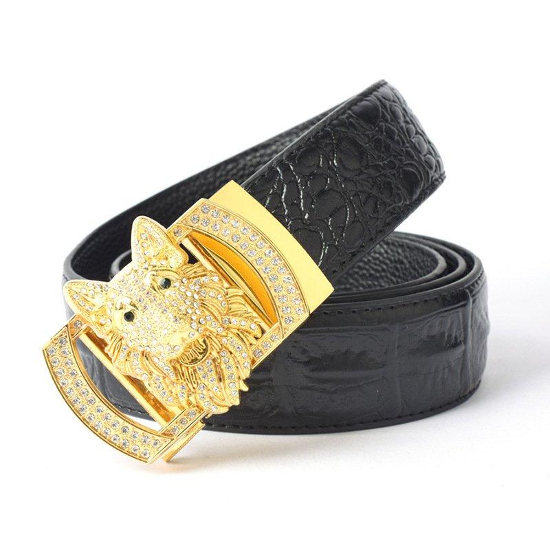 Wolf Coyote Head Design Business Belt With PU Leather Alloy Automatic Buckle Fashionable Individual Personality Style