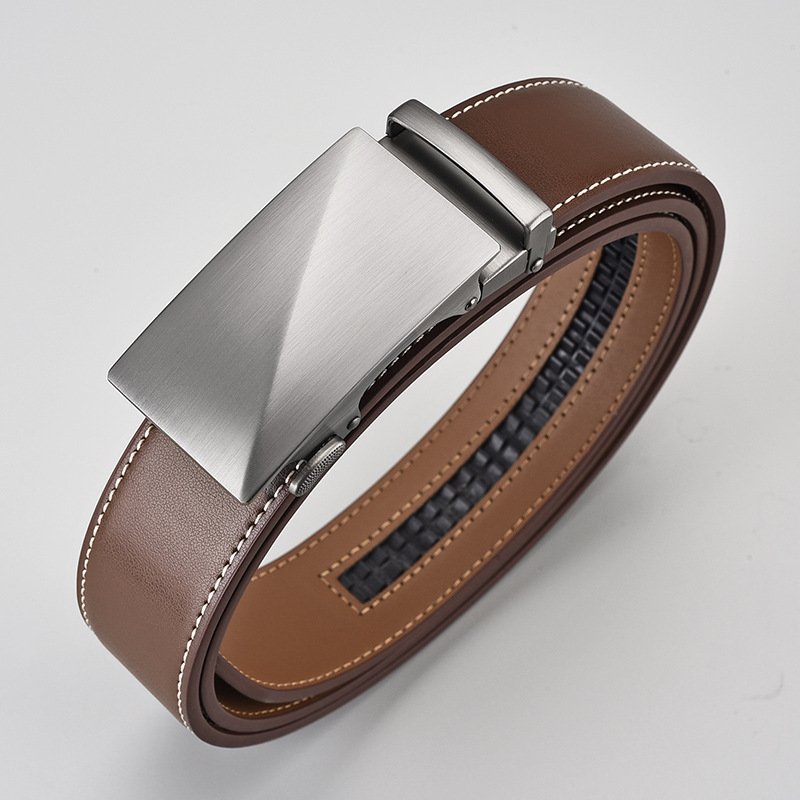 Wholesale Ratchet Belt Dress with Sliding Automatic Buckle Genuine Leather belt for Men Brown Alloy Cow Hide Belt