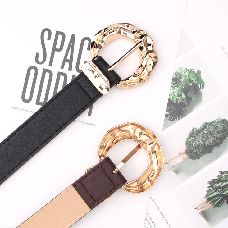 Wholesale PU large metal buckle belt women's fashion personalized belt European and American fashion simple jeans belt