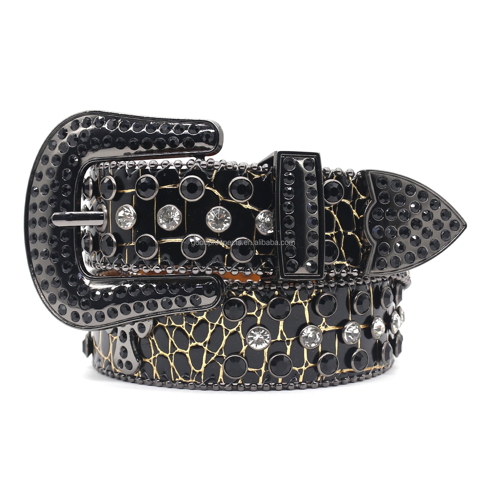 Fashion Design Rivet Rhinestone Inlaid Wide Belt Women's Jeans Belt crystal belt Black Genuine Leather With Rhinestone Buckle