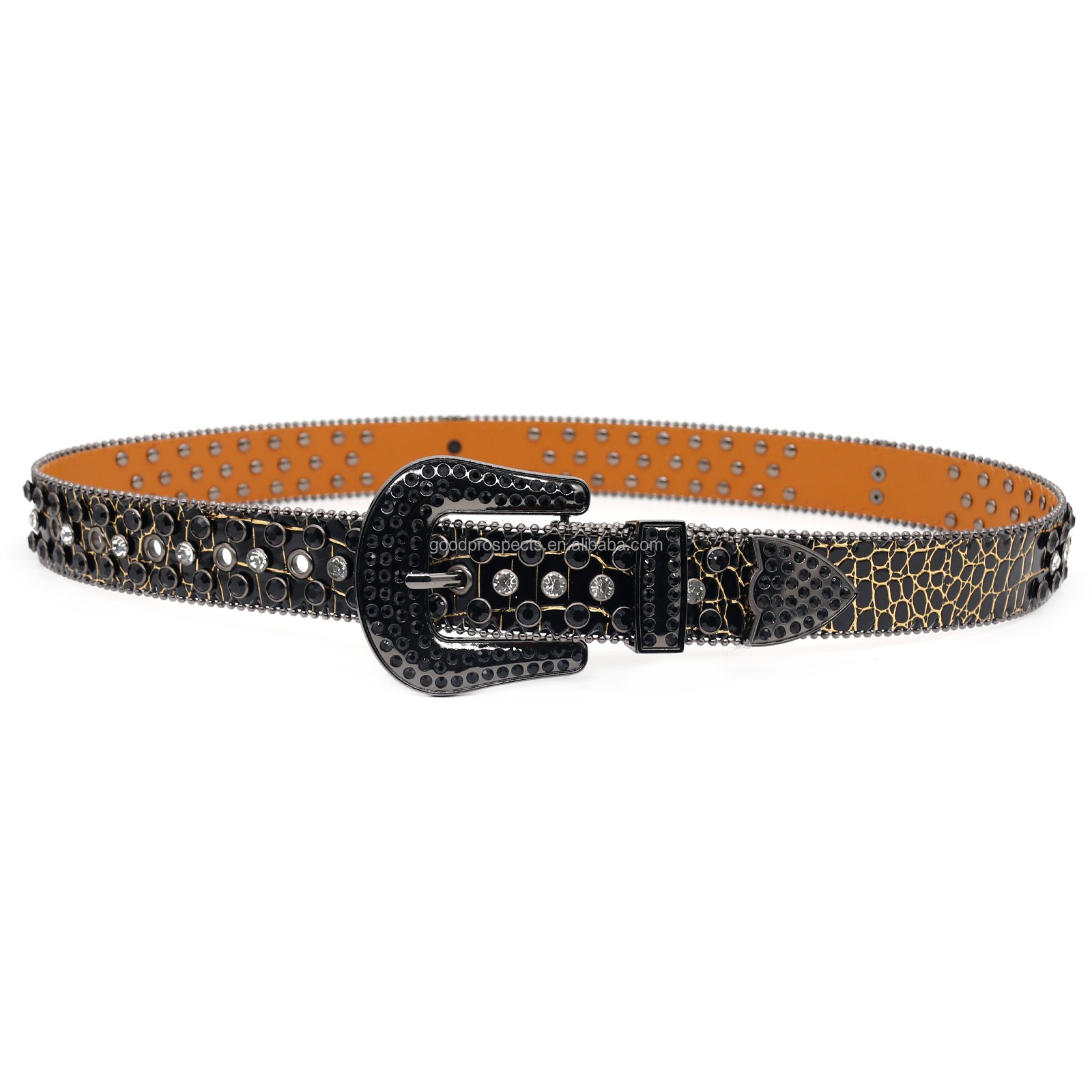 Fashion Design Rivet Rhinestone Inlaid Wide Belt Women's Jeans Belt crystal belt Black Genuine Leather With Rhinestone Buckle