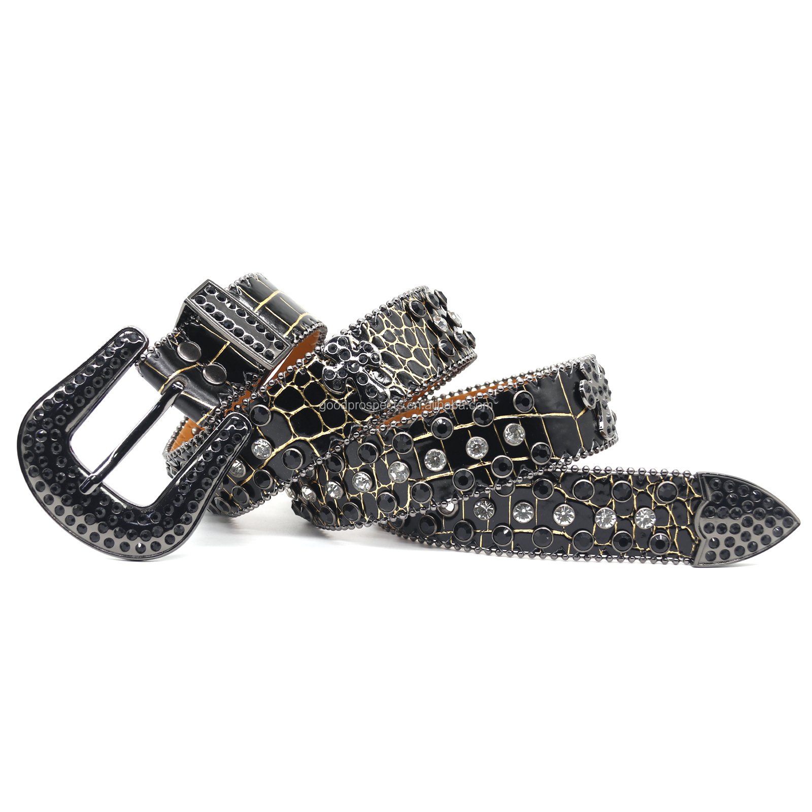 Fashion Design Rivet Rhinestone Inlaid Wide Belt Women's Jeans Belt crystal belt Black Genuine Leather With Rhinestone Buckle