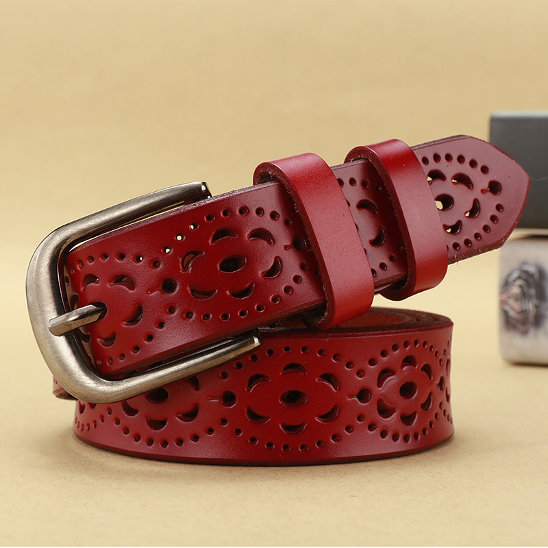 Lady Genuine Leather High quality luxury ladies leather pin buckle belt fashion casual design skirt decoration
