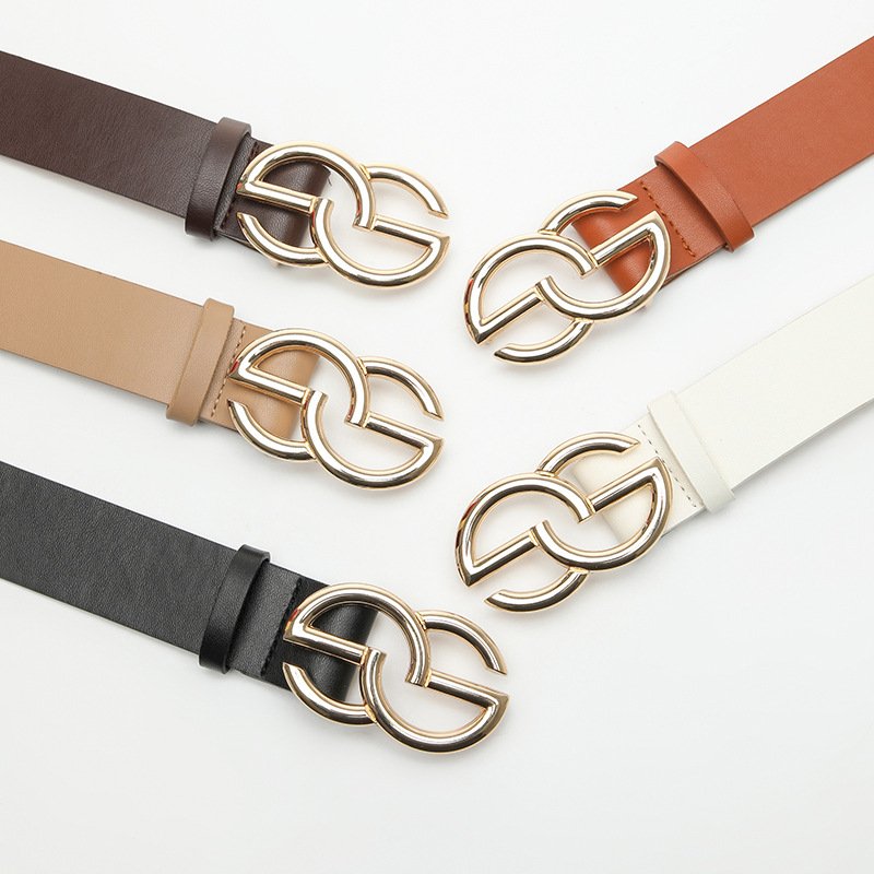 Belts For Women Pu Leather With Double G Buckle Belt Comfy Belts For Jeans Pants