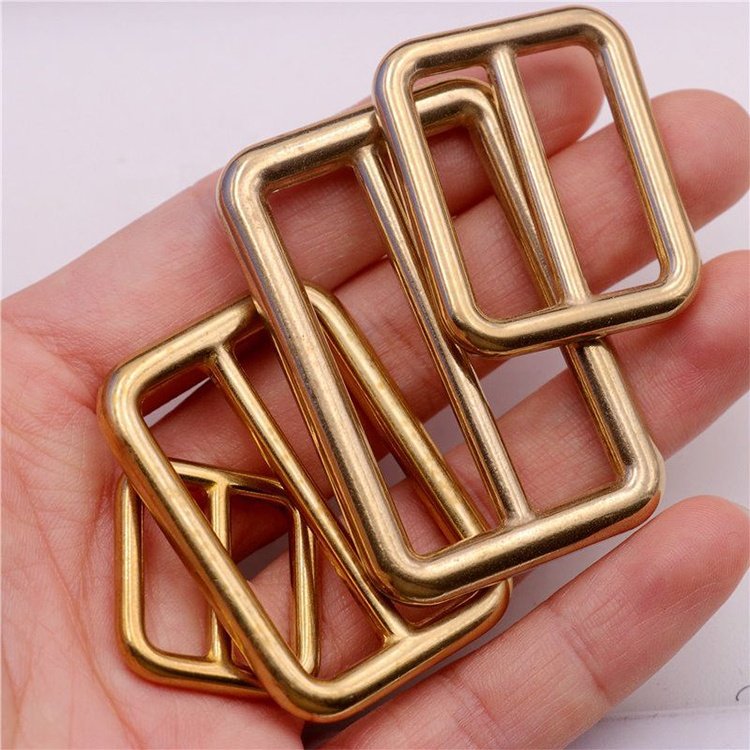 Wholesale high quality leather hardware accessories square ring glide buckles for bag adjustable solid brass slide buckles