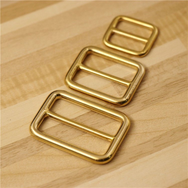 Wholesale high quality leather hardware accessories square ring glide buckles for bag adjustable solid brass slide buckles