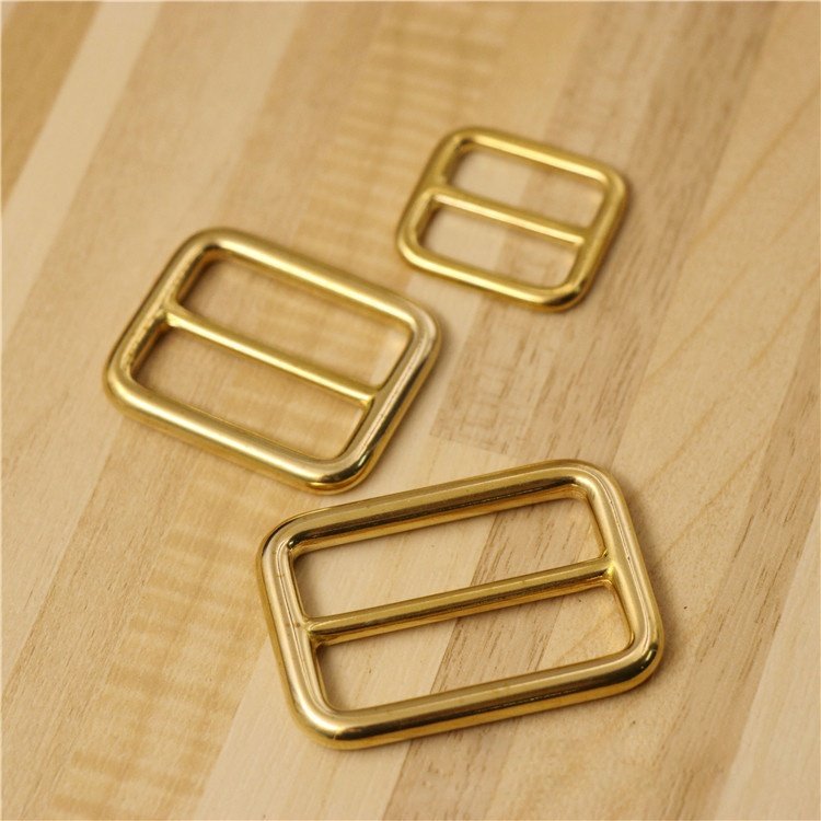Wholesale high quality leather hardware accessories square ring glide buckles for bag adjustable solid brass slide buckles