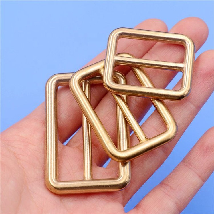 Wholesale high quality leather hardware accessories square ring glide buckles for bag adjustable solid brass slide buckles