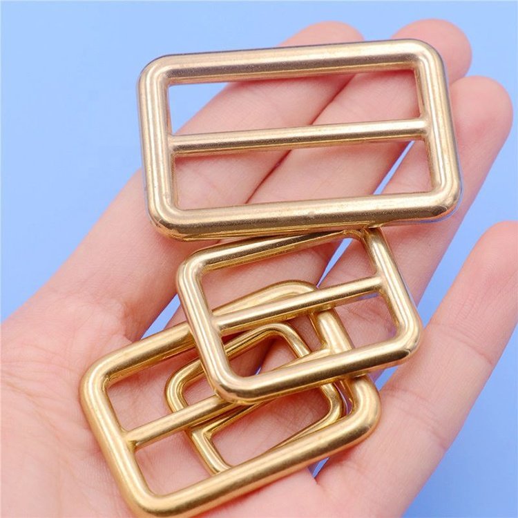 Wholesale high quality leather hardware accessories square ring glide buckles for bag adjustable solid brass slide buckles