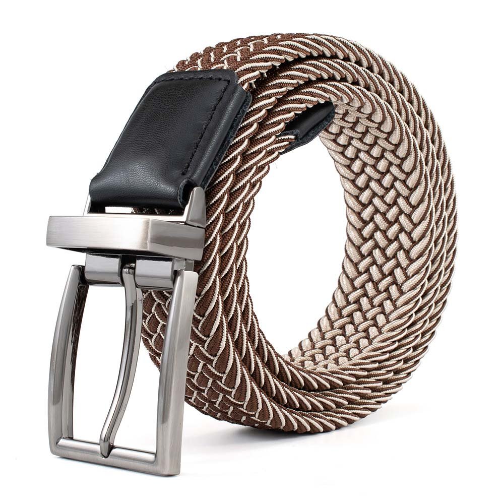 New Arrival Comfortable Men Casual Dress Double Sided Use Golf Stretch Braided Belt with Reversible Alloy Buckle