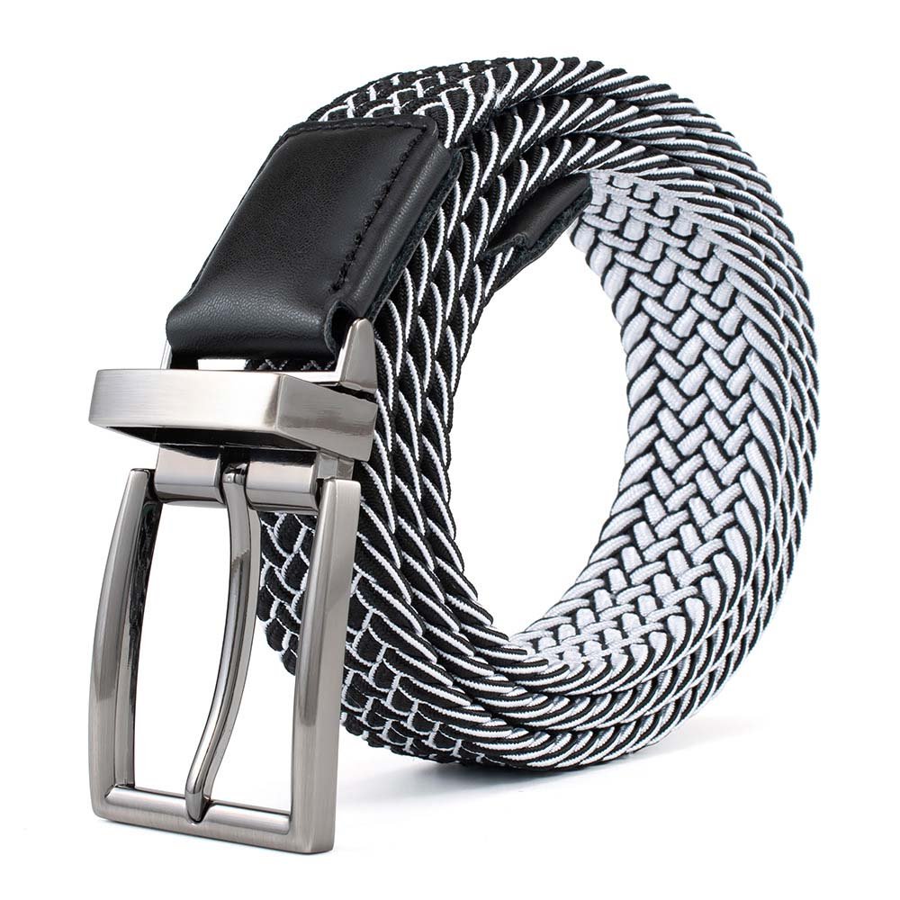 New Arrival Comfortable Men Casual Dress Double Sided Use Golf Stretch Braided Belt with Reversible Alloy Buckle