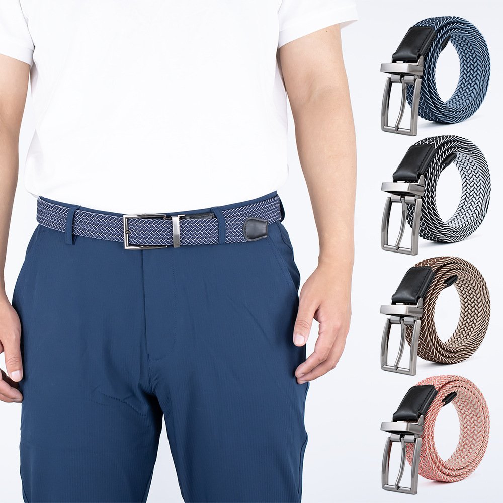 New Arrival Comfortable Men Casual Dress Double Sided Use Golf Stretch Braided Belt with Reversible Alloy Buckle