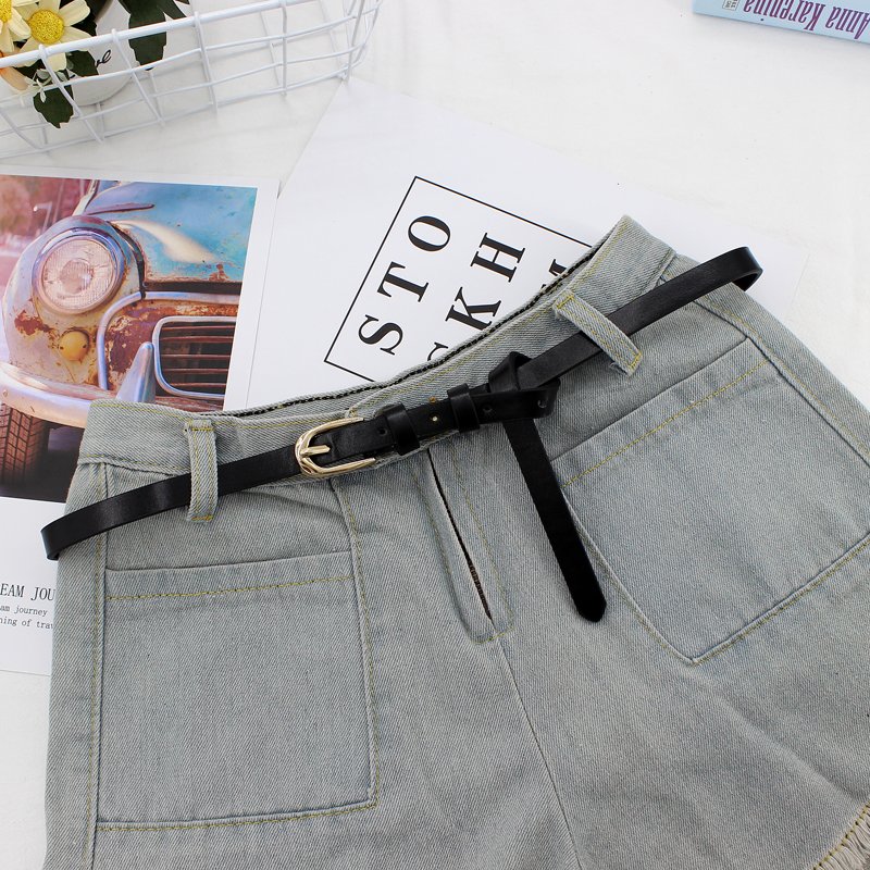 Vintage Women High Quality design PU leather thin Belt with classic gold buckle accessories girls belt