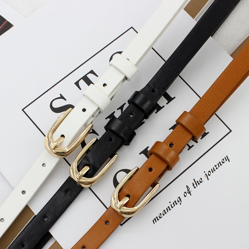 Vintage Women High Quality design PU leather thin Belt with classic gold buckle accessories girls belt