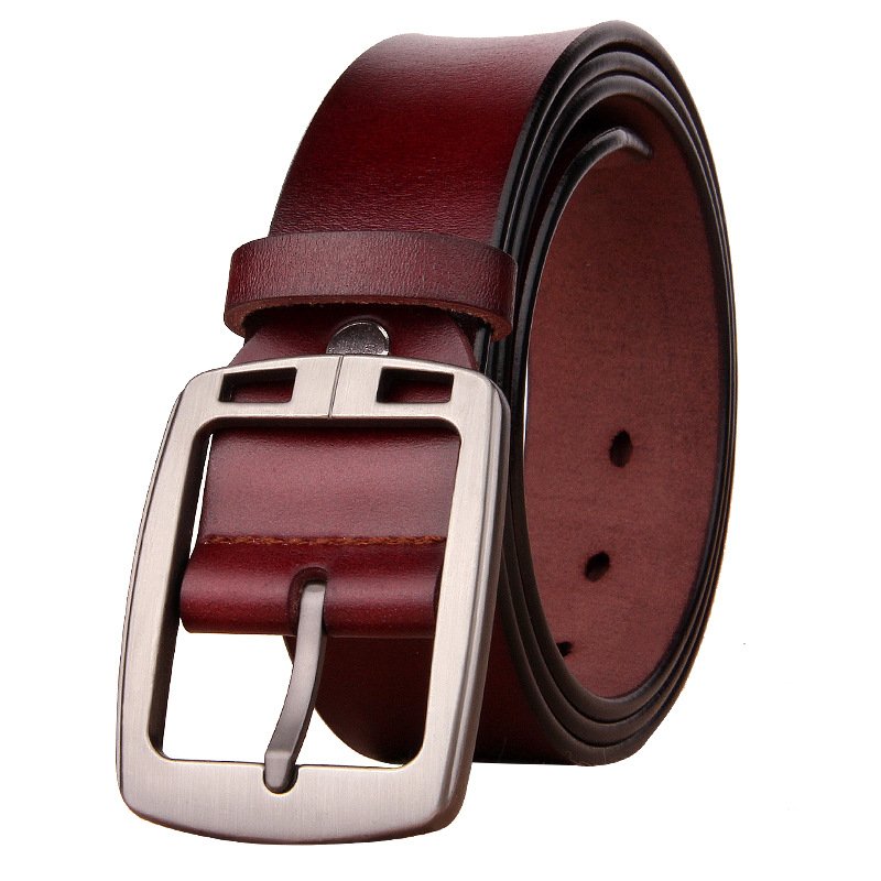 Custom Leather belt men's pin buckle belts cow hide belt for pants with zinc buckle