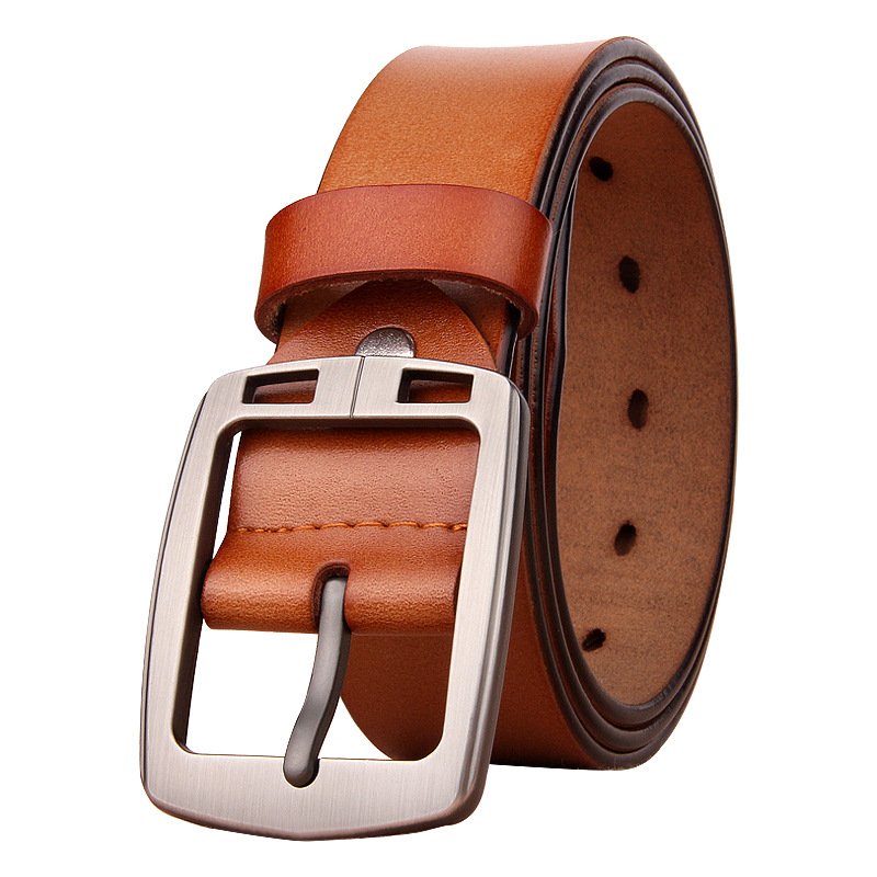Custom Leather belt men's pin buckle belts cow hide belt for pants with zinc buckle