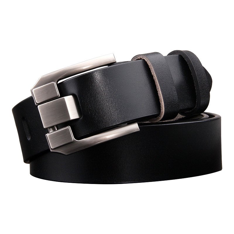 Custom Leather belt men's pin buckle belts cow hide belt for pants with zinc buckle