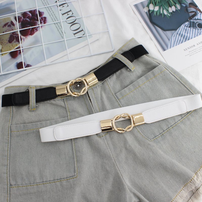 Black Plus Size Women Skinny Belts for Dresses Retro Elastic Metal Buckle Ladies Waist Belt waistband for girls