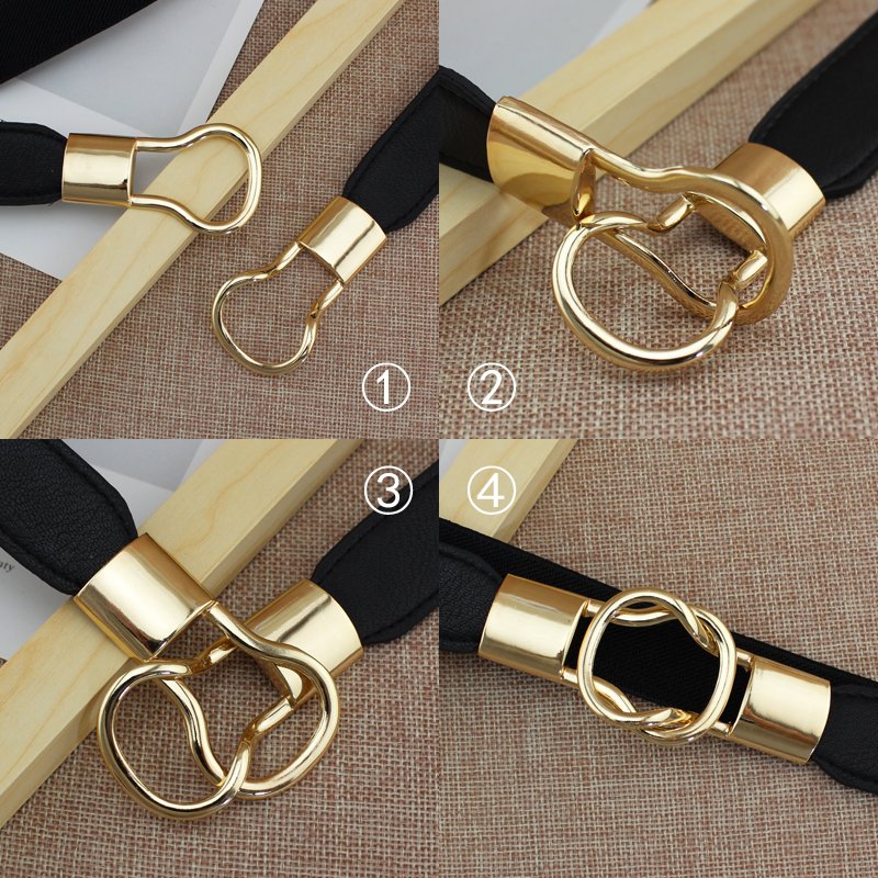 Black Plus Size Women Skinny Belts for Dresses Retro Elastic Metal Buckle Ladies Waist Belt waistband for girls