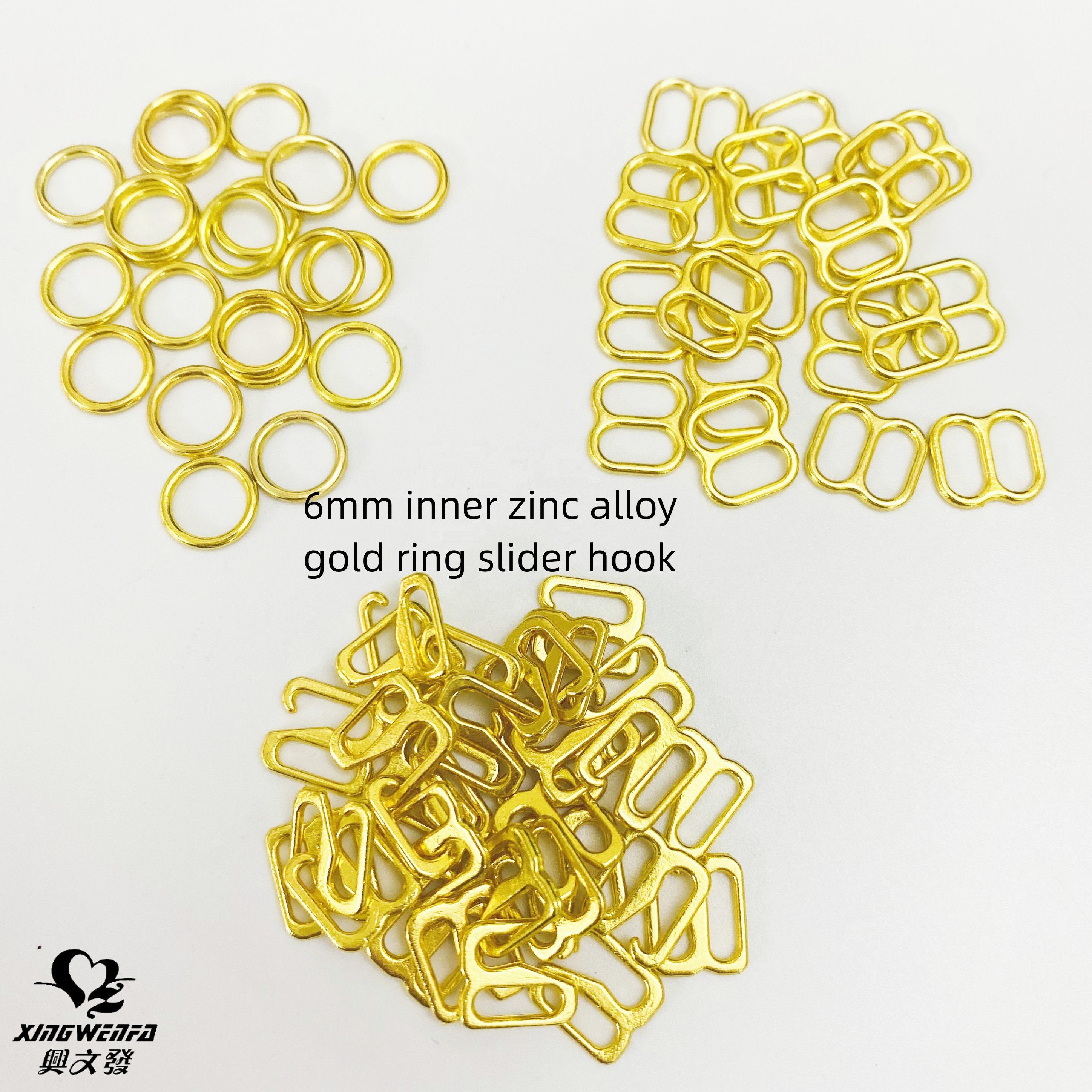 SGS Eco friendly Bra gold buckle zinc alloy gold bra rings sliders hooks adjusters