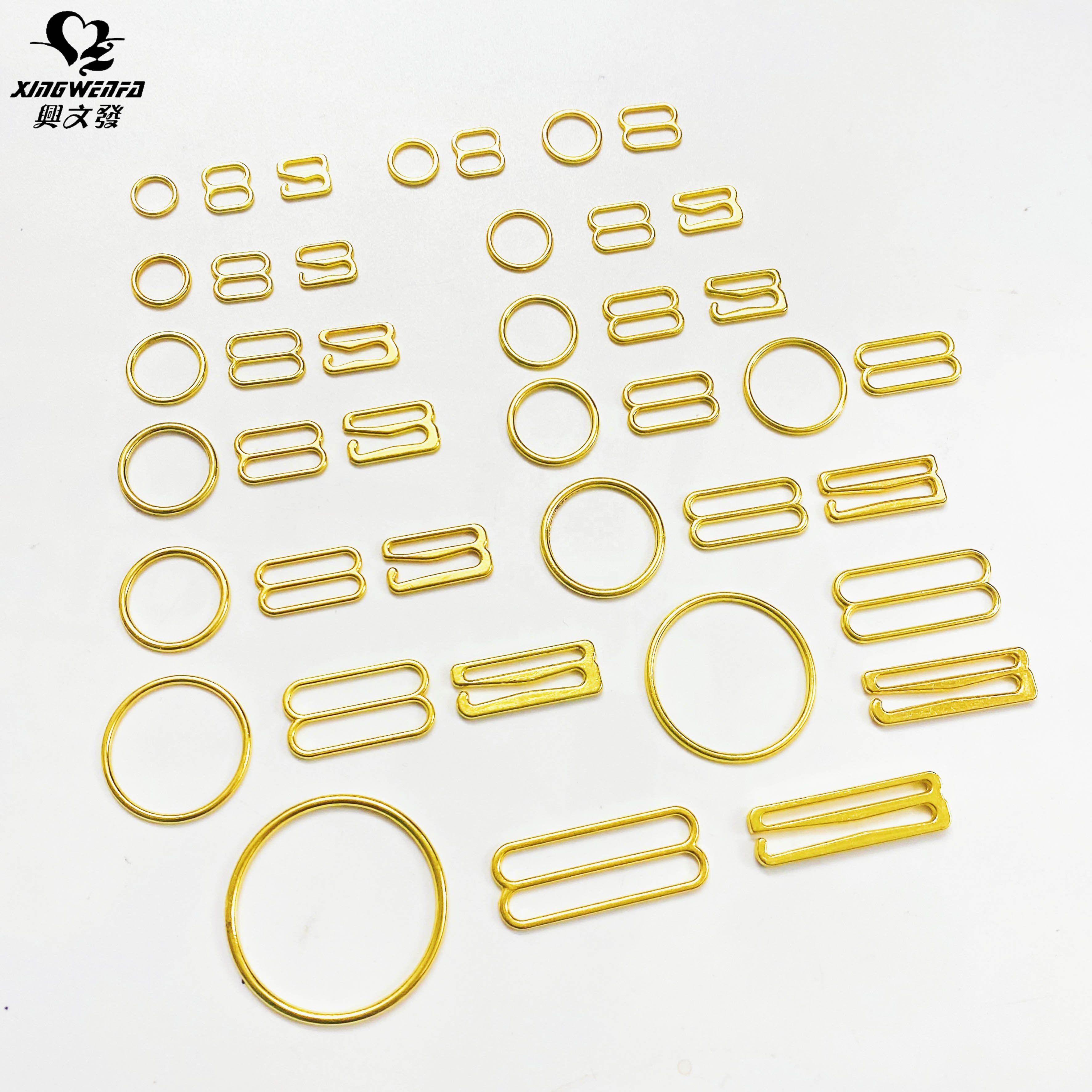 SGS Eco friendly Bra gold buckle zinc alloy gold bra rings sliders hooks adjusters