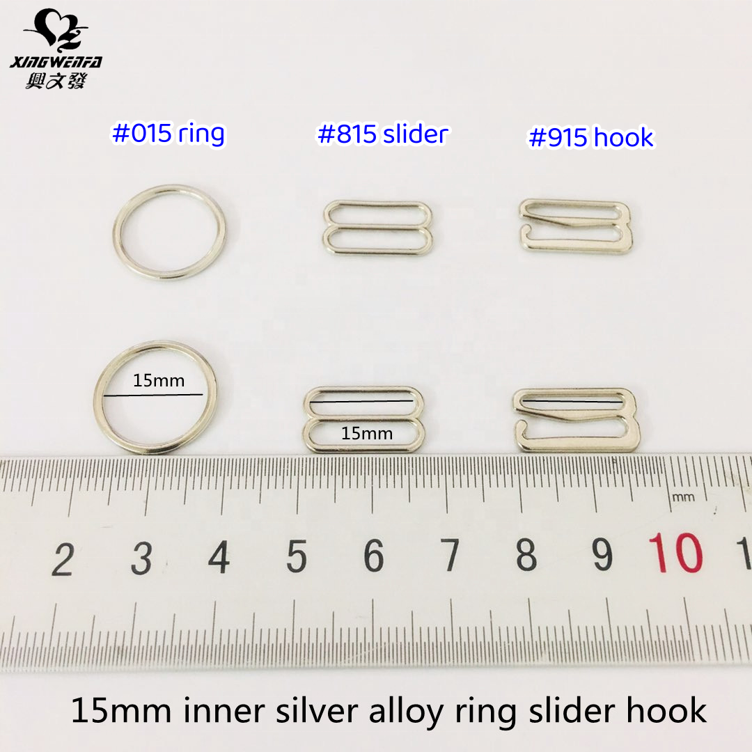 Underwear accessories bra buckle 15mm zinc alloy Nickel free bra strap adjuster silver ring