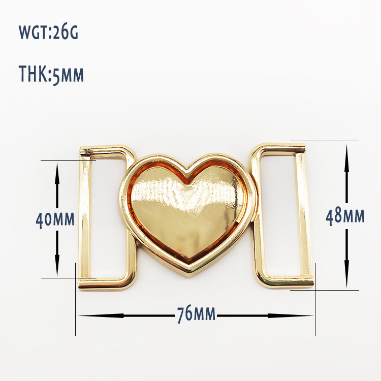 Customized Garment Hardware Parts Luxury Golden Heart Shape Belt Buckle Zinc Alloy Quick Release Metal Straps Buckle For Women