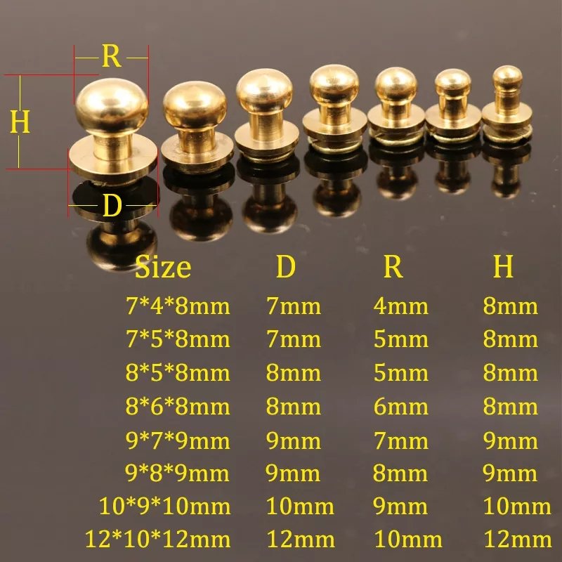 Brass Round Head Sam Brown Button monk Rivets/Stud Ball Post Studs Nipple Nail Buckles DIY Leather Craft Belt/Strap Accessories