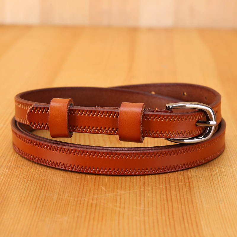 Lady Genuine Leather Belt New Fashion Simple Buckle Belt Zip Stitching Decoration Real Leather Belt Wholesale Price