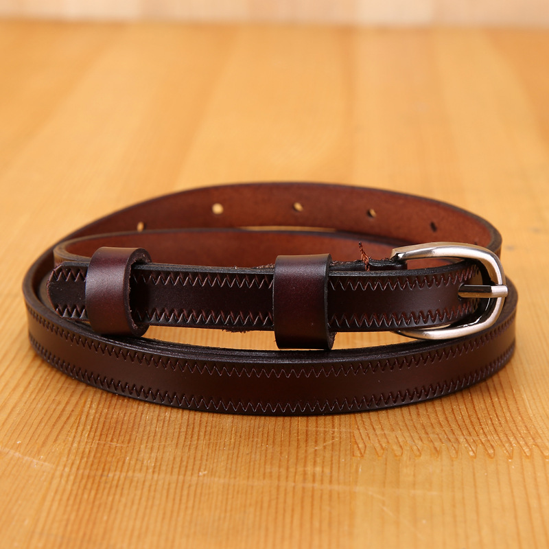Lady Genuine Leather Belt New Fashion Simple Buckle Belt Zip Stitching Decoration Real Leather Belt Wholesale Price