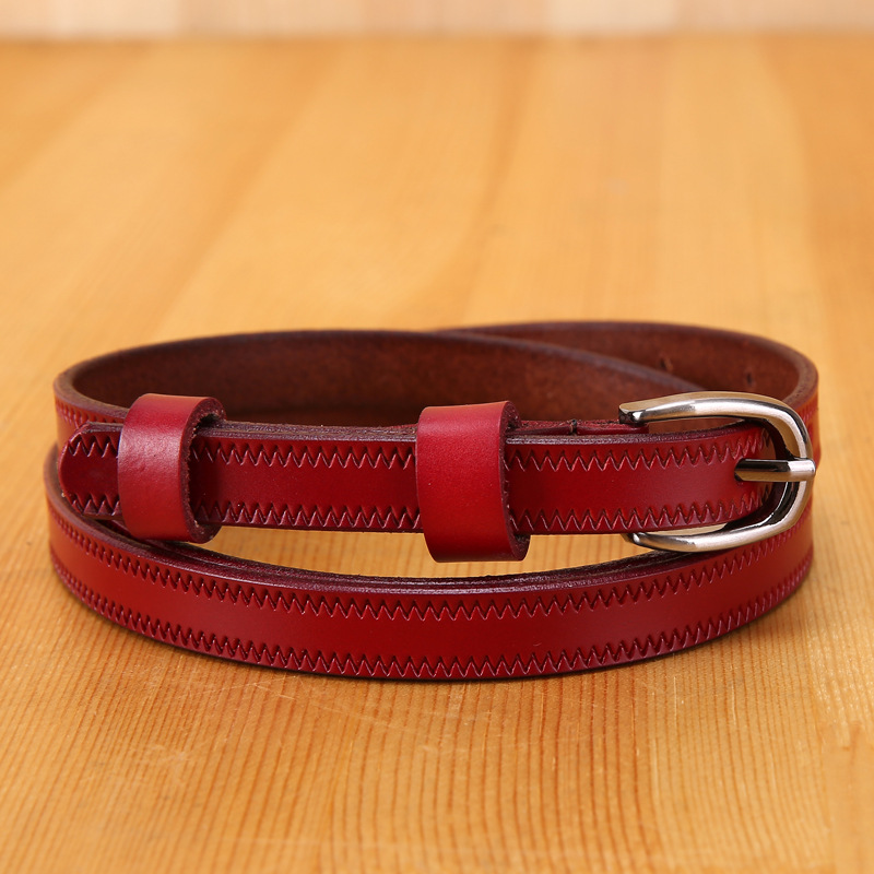 Lady Genuine Leather Belt New Fashion Simple Buckle Belt Zip Stitching Decoration Real Leather Belt Wholesale Price