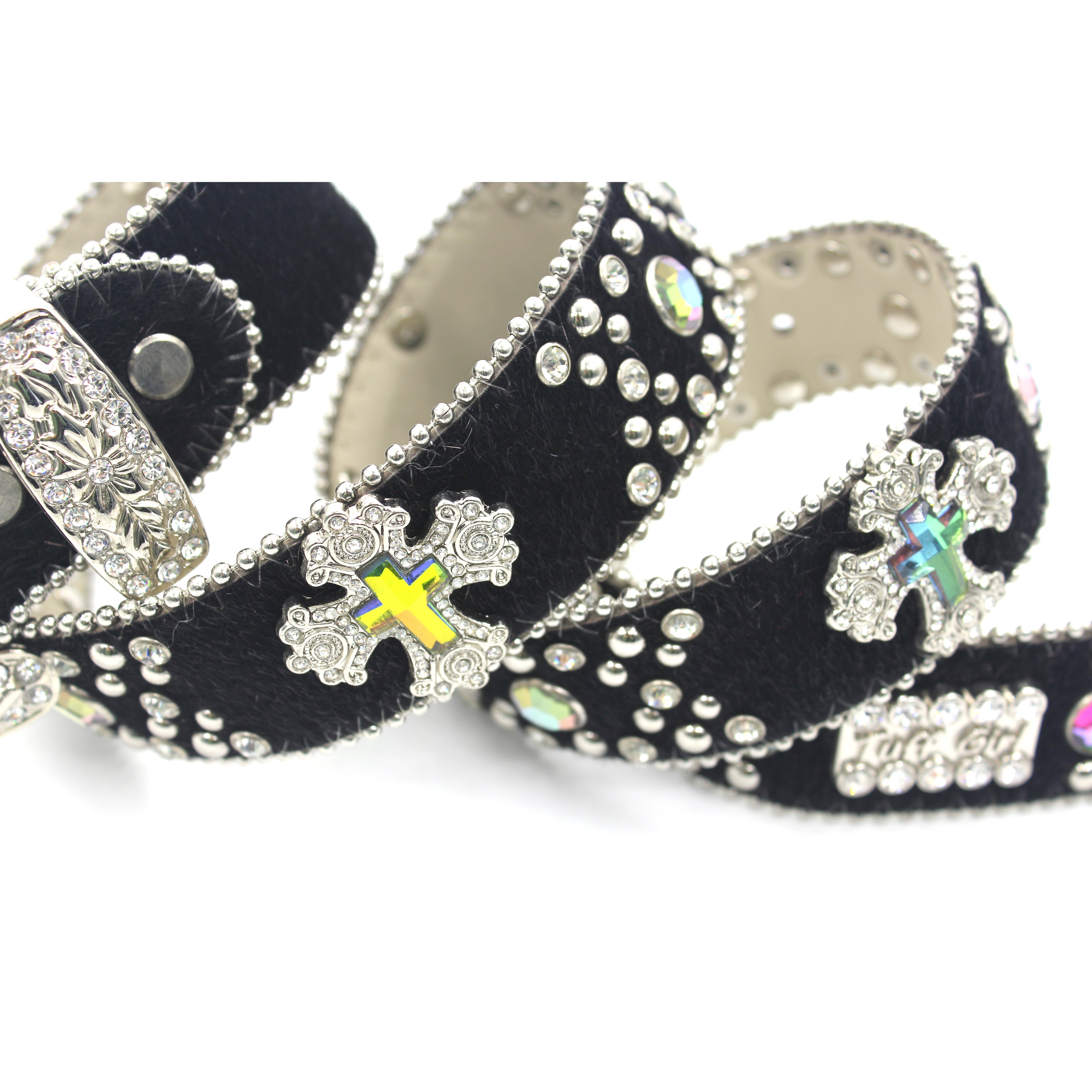 Custom logo PU leather rivet BB belt strap designer shiny no buckle diamond studded rhinestone belts strap for men women