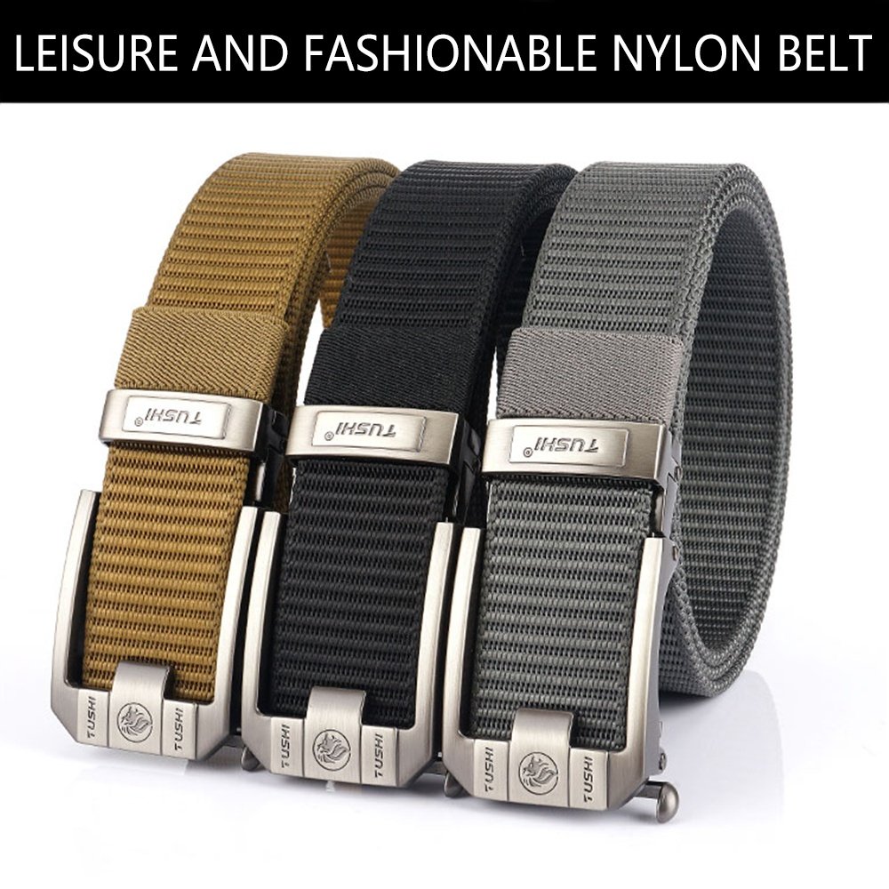 Wholesale logo custom men male toothless alloy automatic buckle extra thick nylon Metal Automatic Buckle Business Men's Belts