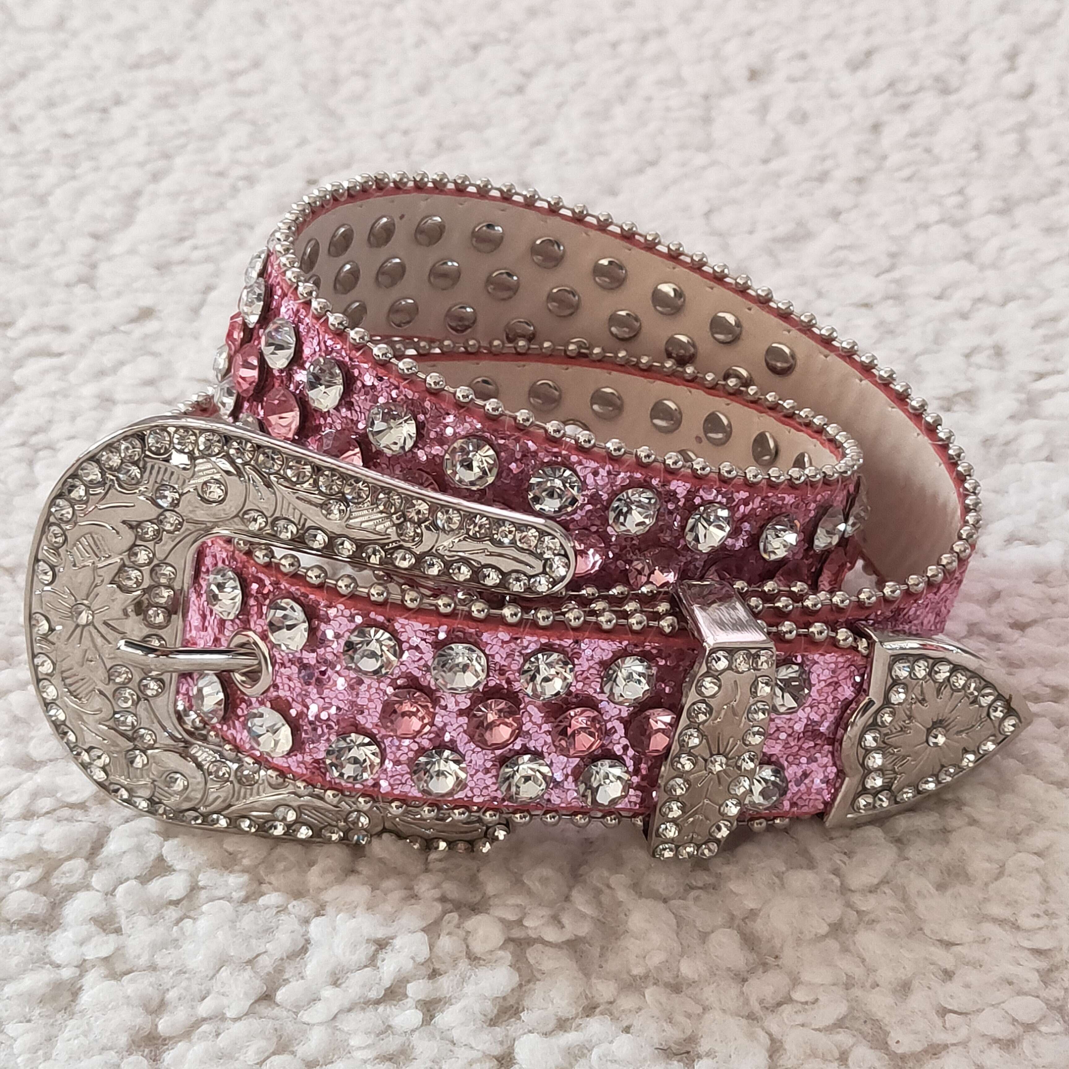 Wholesale New Fashion Alloy Red Buckle Kids Belts Stylish Western Style with Studded Rhinestone Bling Bling Design for Children