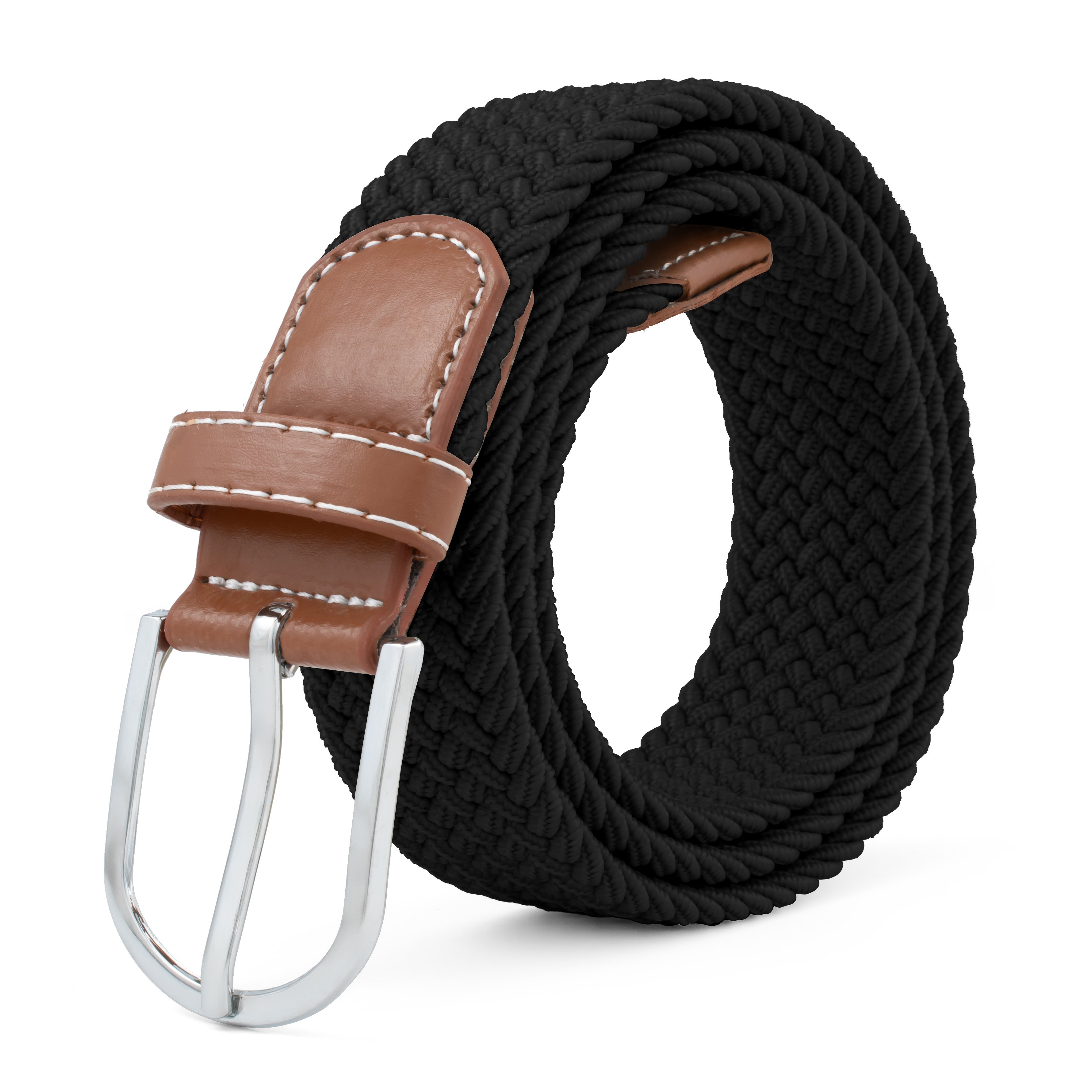 Hot Selling Stock Needlepiont Metal Buckle 3.5cm Stretch Strap Fabric Golf Woven Mens Belt