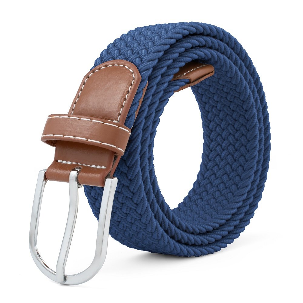 Hot Selling Stock Needlepiont Metal Buckle 3.5cm Stretch Strap Fabric Golf Woven Mens Belt