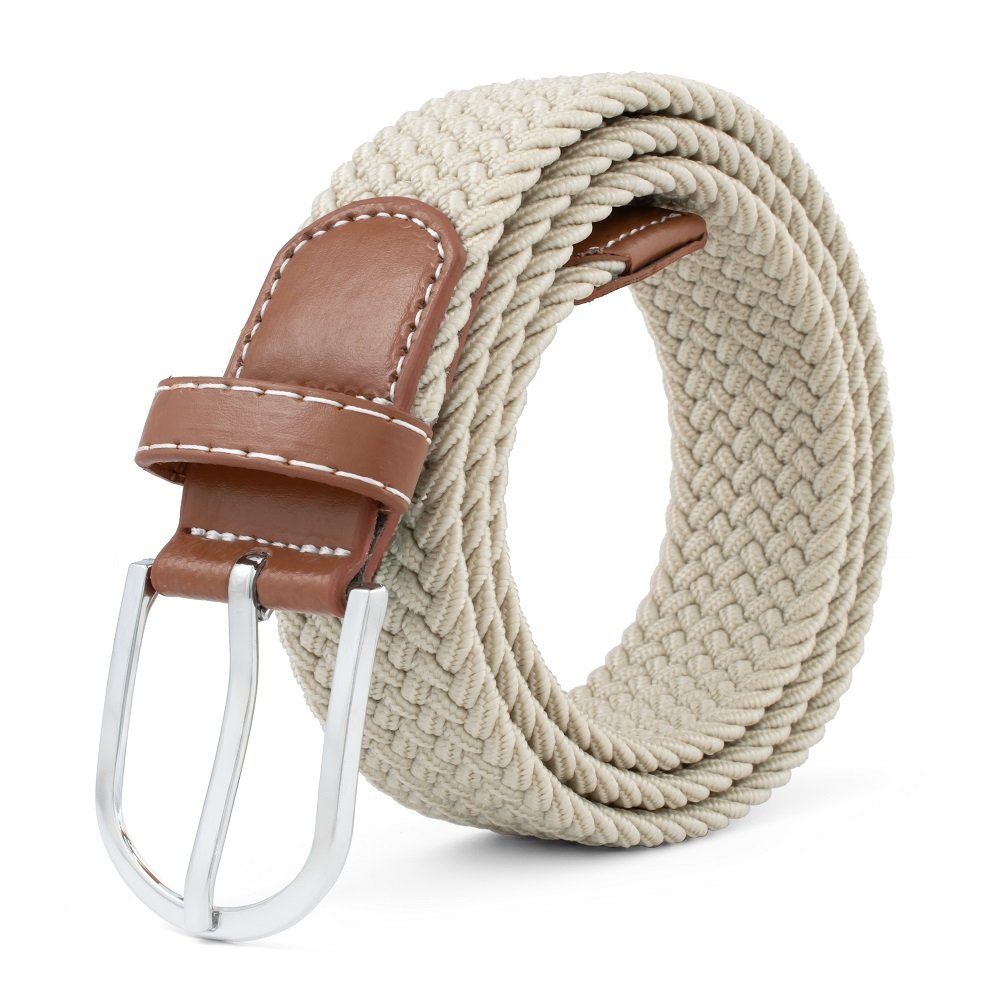 Hot Selling Stock Needlepiont Metal Buckle 3.5cm Stretch Strap Fabric Golf Woven Mens Belt