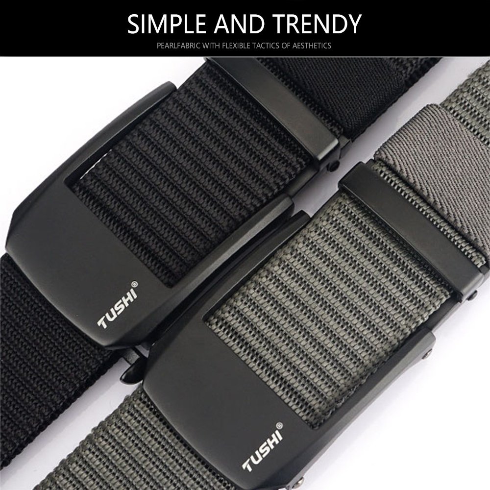 TUSHI NEW custom Leather belt can print logo ratchet men Outdoor Nylon Fabric Belts Adjustable metal automatic buckle Belts