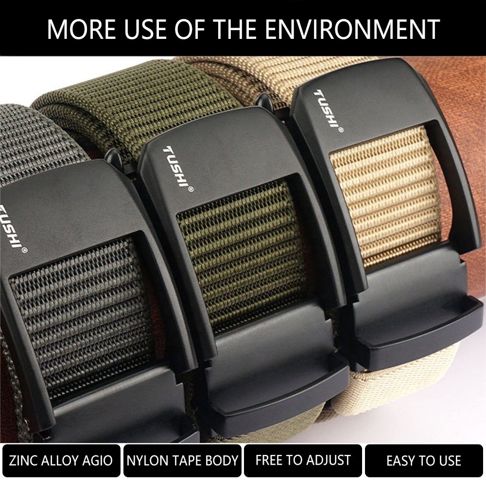 TUSHI NEW custom Leather belt can print logo ratchet men Outdoor Nylon Fabric Belts Adjustable metal automatic buckle Belts