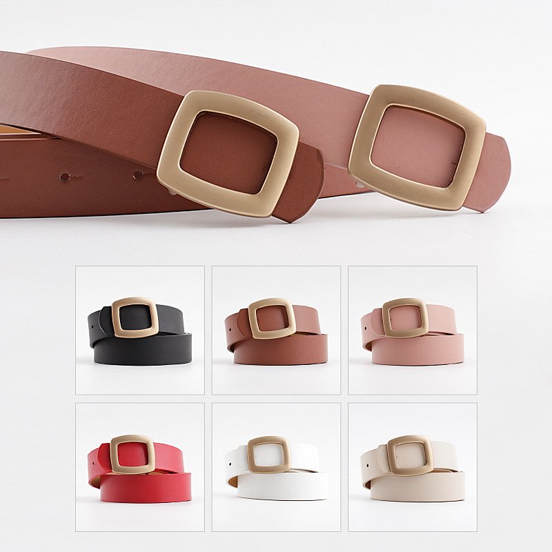 Women's Fashion Belt Square Smooth Buckle PU Leather Waist Belt Waistband