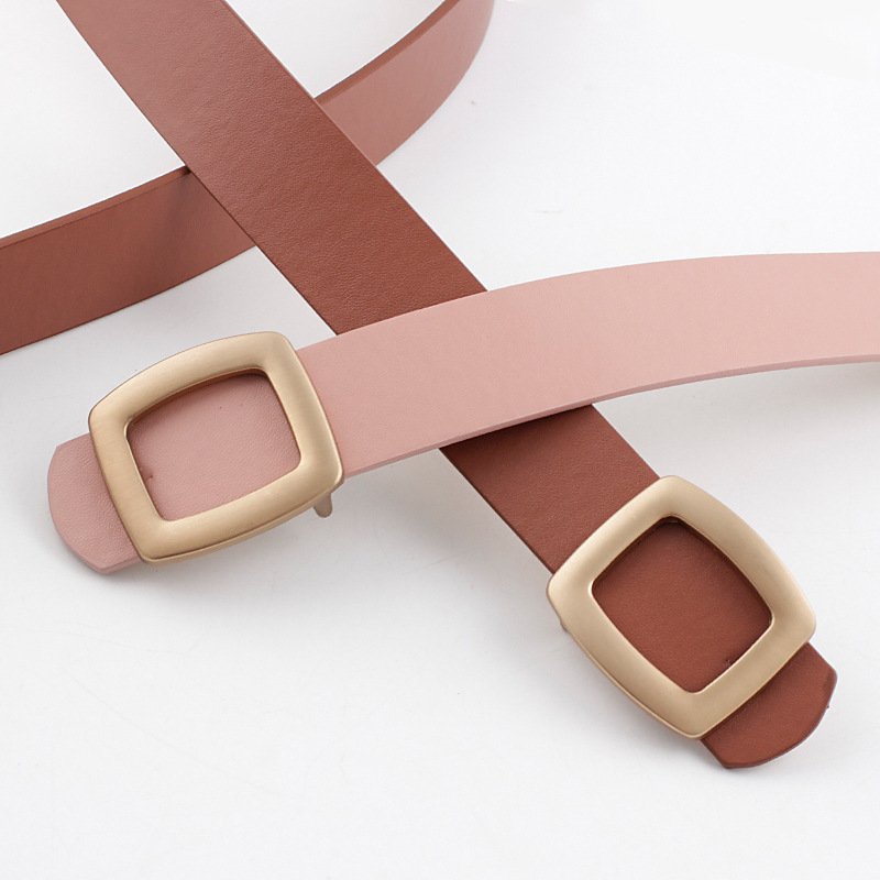 Women's Fashion Belt Square Smooth Buckle PU Leather Waist Belt Waistband