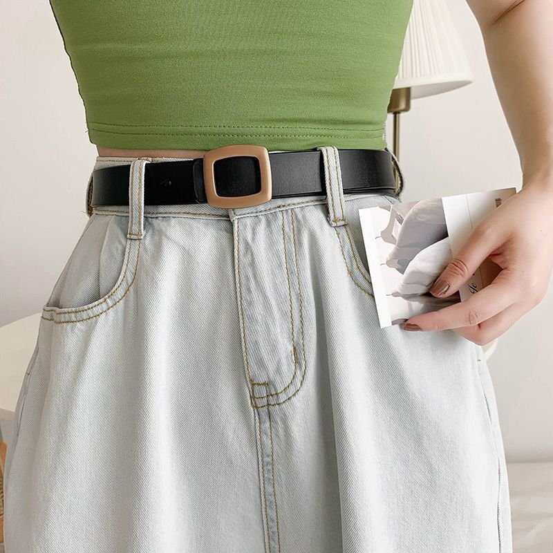 Women's Fashion Belt Square Smooth Buckle PU Leather Waist Belt Waistband
