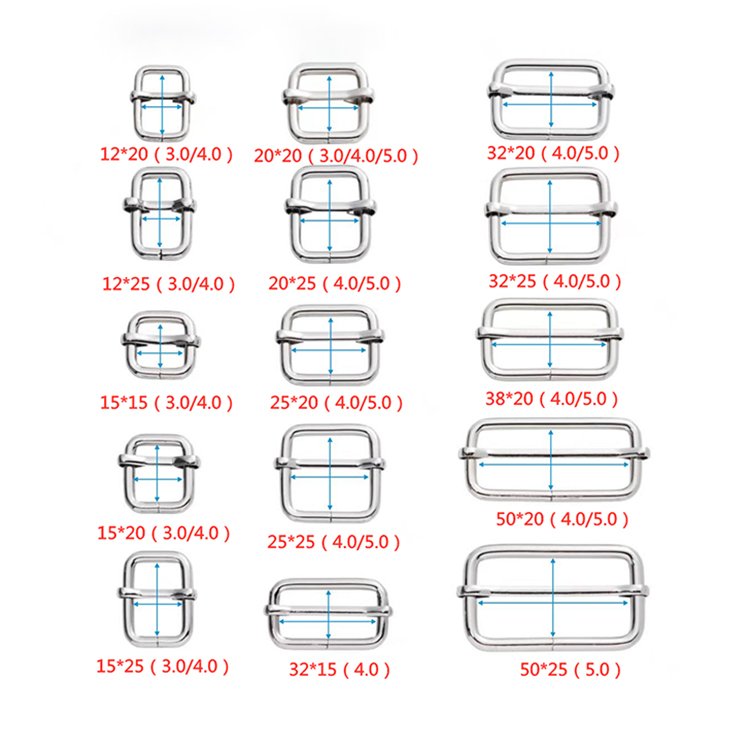 Wholesale Selling Webbing Buckle Handbag Accessories Adjustable Tri Glide Pin Buckle Metal Slider Rectangle Loop for Belt Strap