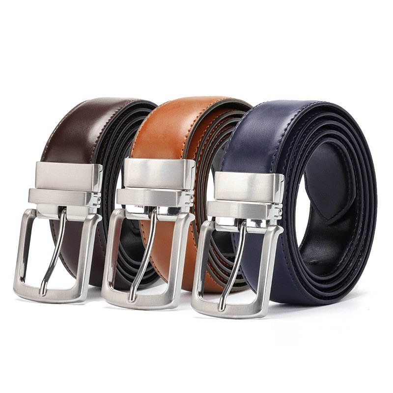 3.3CM Wide Double Side Strap Reversible Pin Buckle Custom Split Genuine Leather Belts For Men